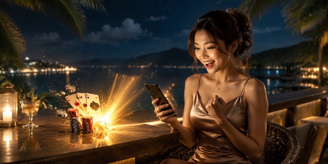 Người chơi thư giãn trên bãi biển Phú Quốc và tham gia trò chơi bài trực tuyến